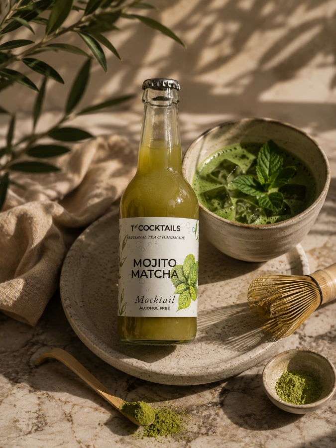 T’COCKTAILS Mojito Matcha avec un bol de matcha et un fouet en bambou