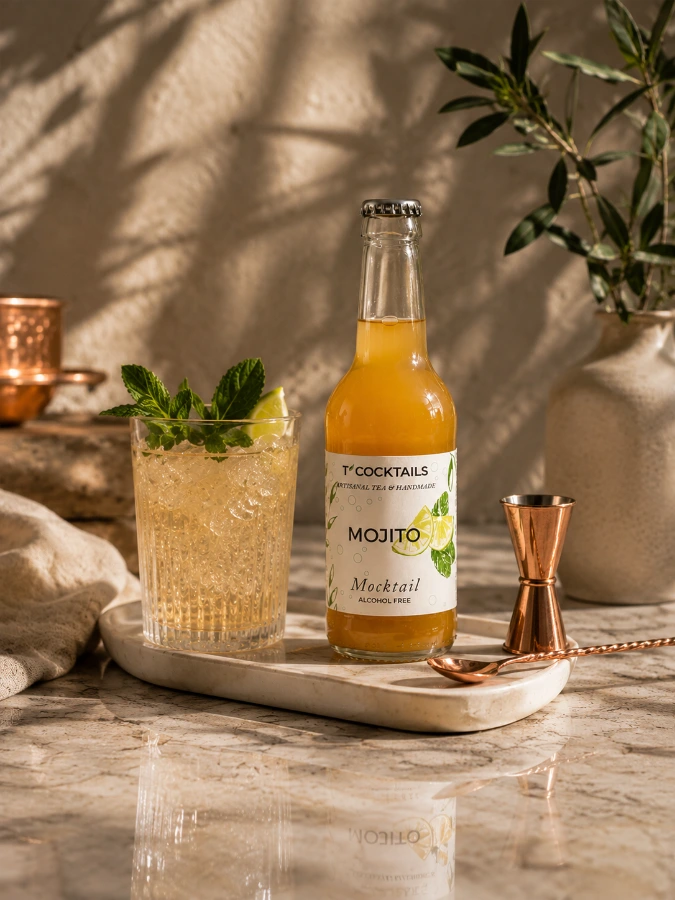 Bouteille T’COCKTAILS Mojito et cocktail servi sur glace, ambiance chaleureuse