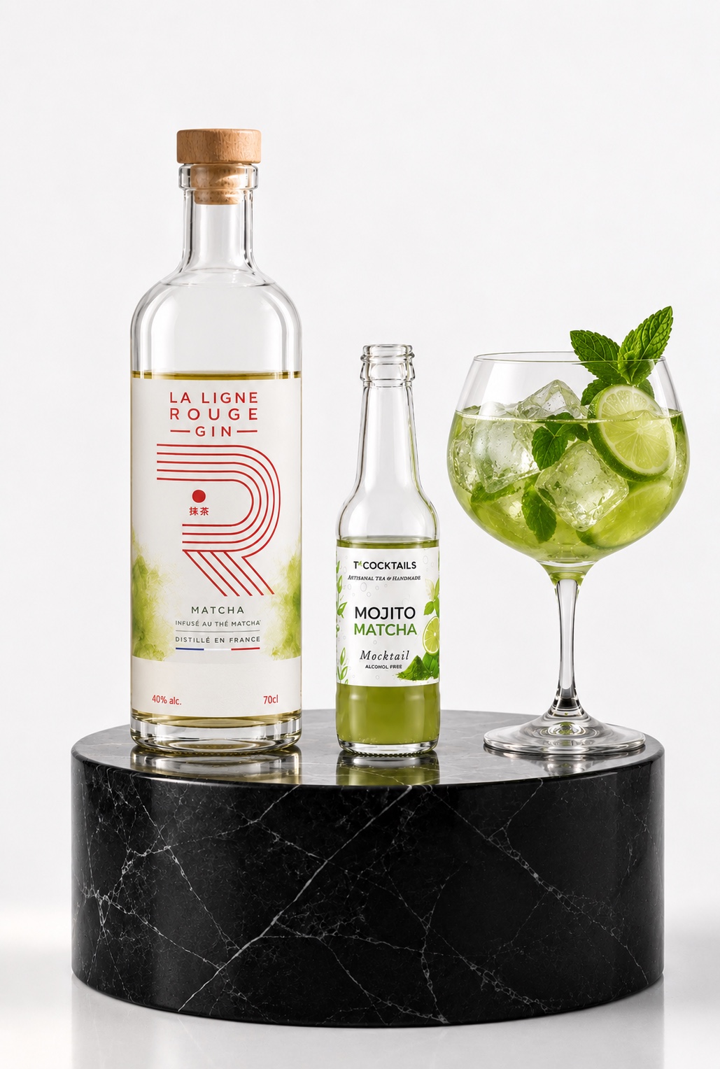 T’COCKTAILS Mojito Matcha et La Ligne Rouge Gin, cocktail sans alcool au thé