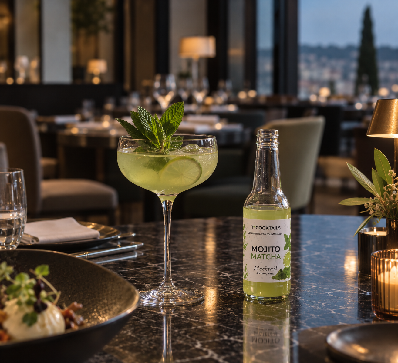 T’COCKTAILS Mojito Matcha, cocktail sans alcool premium dans un restaurant haut de gamme